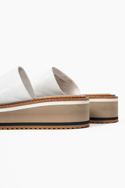 Clergerie Fast White Leather Slide Platform Mule Sandals