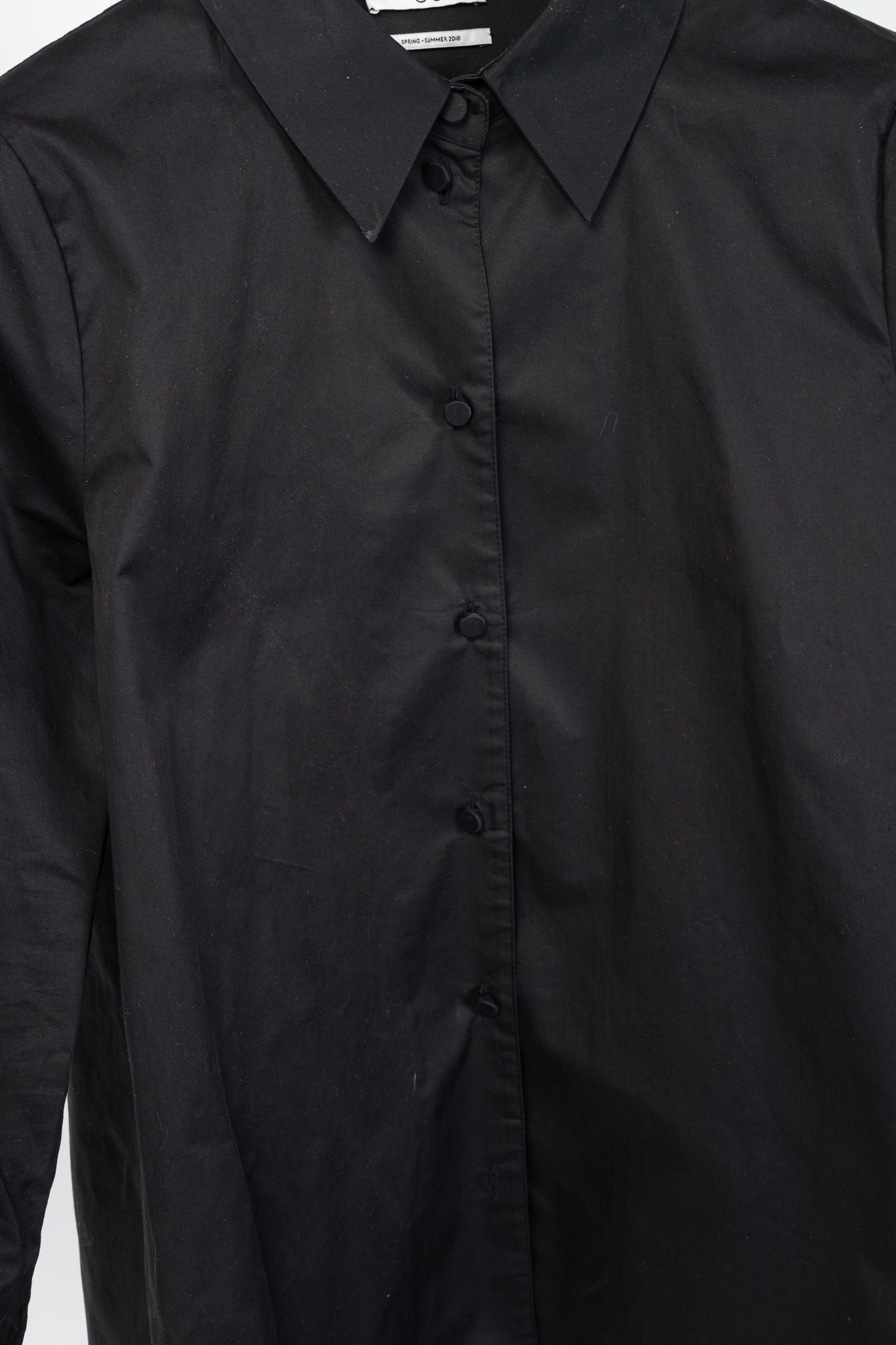 Co SS18 Black Cotton Poplin Pleated-Back Shirt