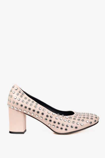 collection PRIVEE Pink Studded Leather Block-Heel Pumps
