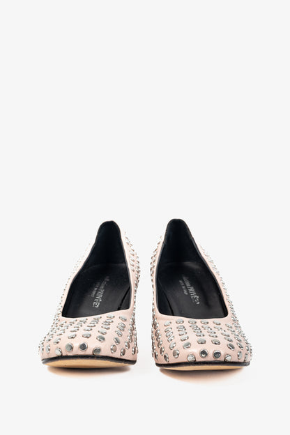 collection PRIVEE Pink Studded Leather Block-Heel Pumps
