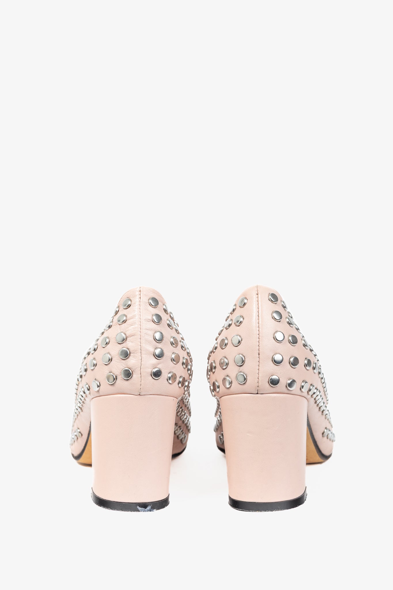 collection PRIVEE Pink Studded Leather Block-Heel Pumps