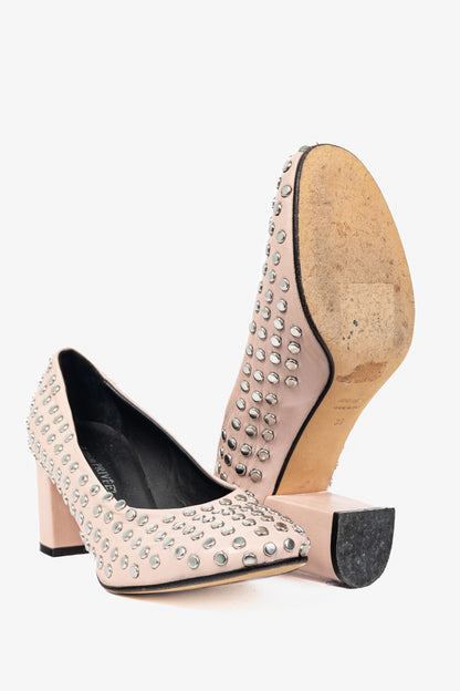 collection PRIVEE Pink Studded Leather Block-Heel Pumps