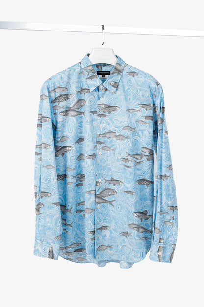Comme des Garcons Homme Plus SS/17 Blue Fish-Print Cotton Shirt