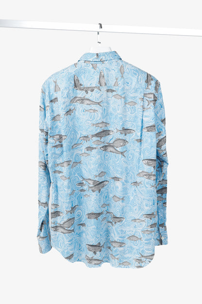 Comme des Garcons Homme Plus SS/17 Blue Fish-Print Cotton Shirt