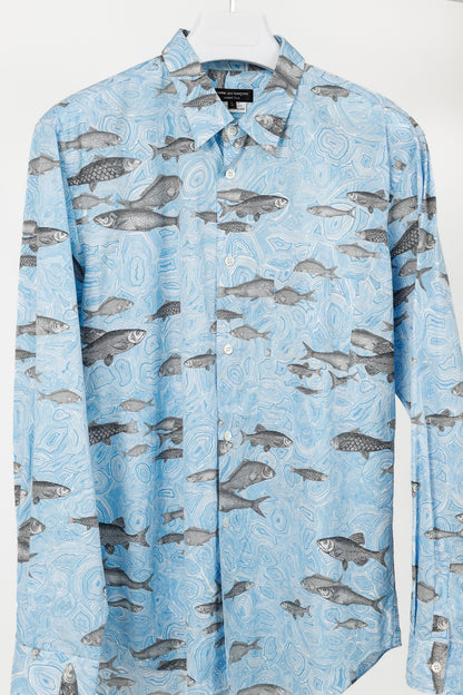 Comme des Garcons Homme Plus SS/17 Blue Fish-Print Cotton Shirt