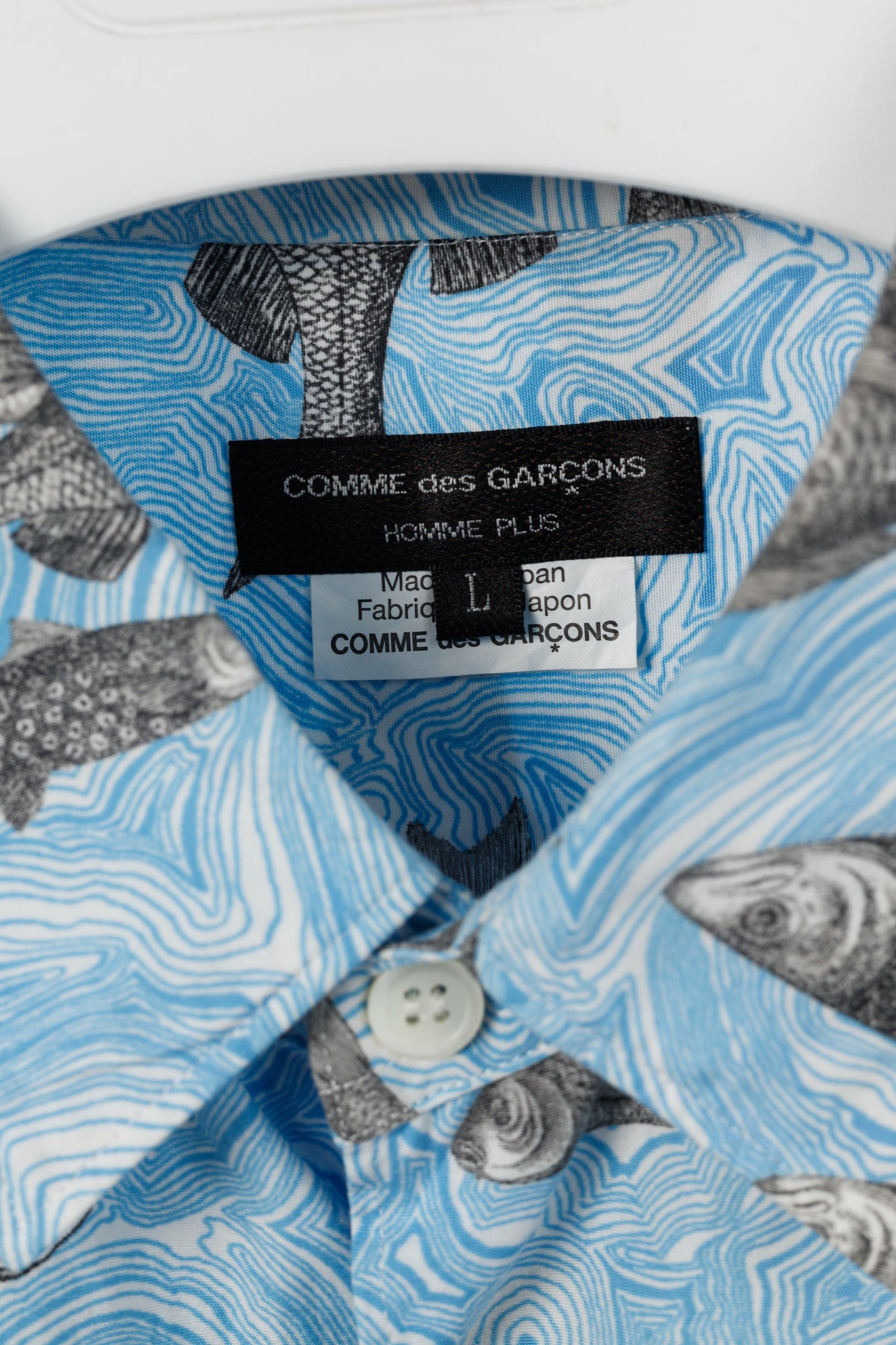Comme des Garcons Homme Plus SS/17 Blue Fish-Print Cotton Shirt