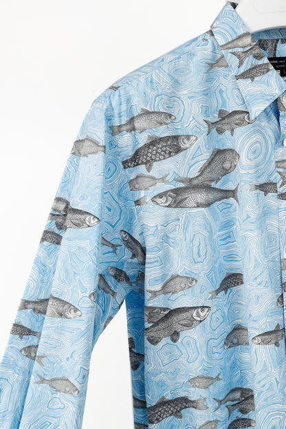Comme des Garcons Homme Plus SS/17 Blue Fish-Print Cotton Shirt