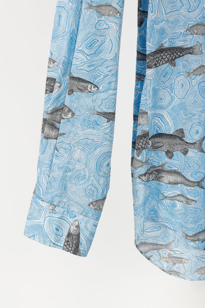 Comme des Garcons Homme Plus SS/17 Blue Fish-Print Cotton Shirt
