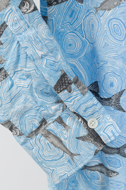 Comme des Garcons Homme Plus SS/17 Blue Fish-Print Cotton Shirt