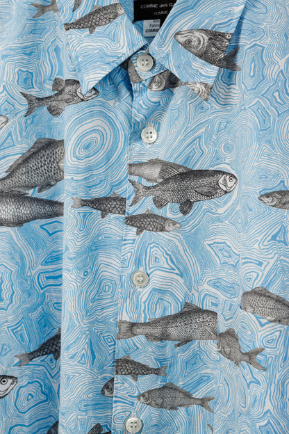 Comme des Garcons Homme Plus SS/17 Blue Fish-Print Cotton Shirt