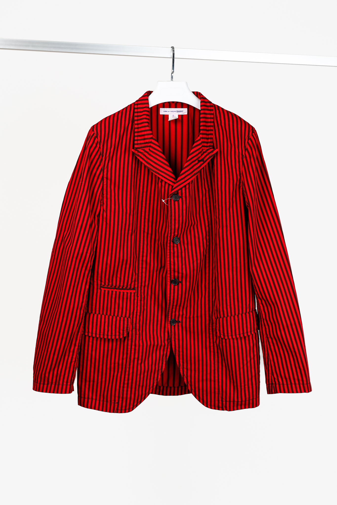 Comme des Garcons Shirt SS/22 Runway Red & Black Striped Single-Breasted Blazer