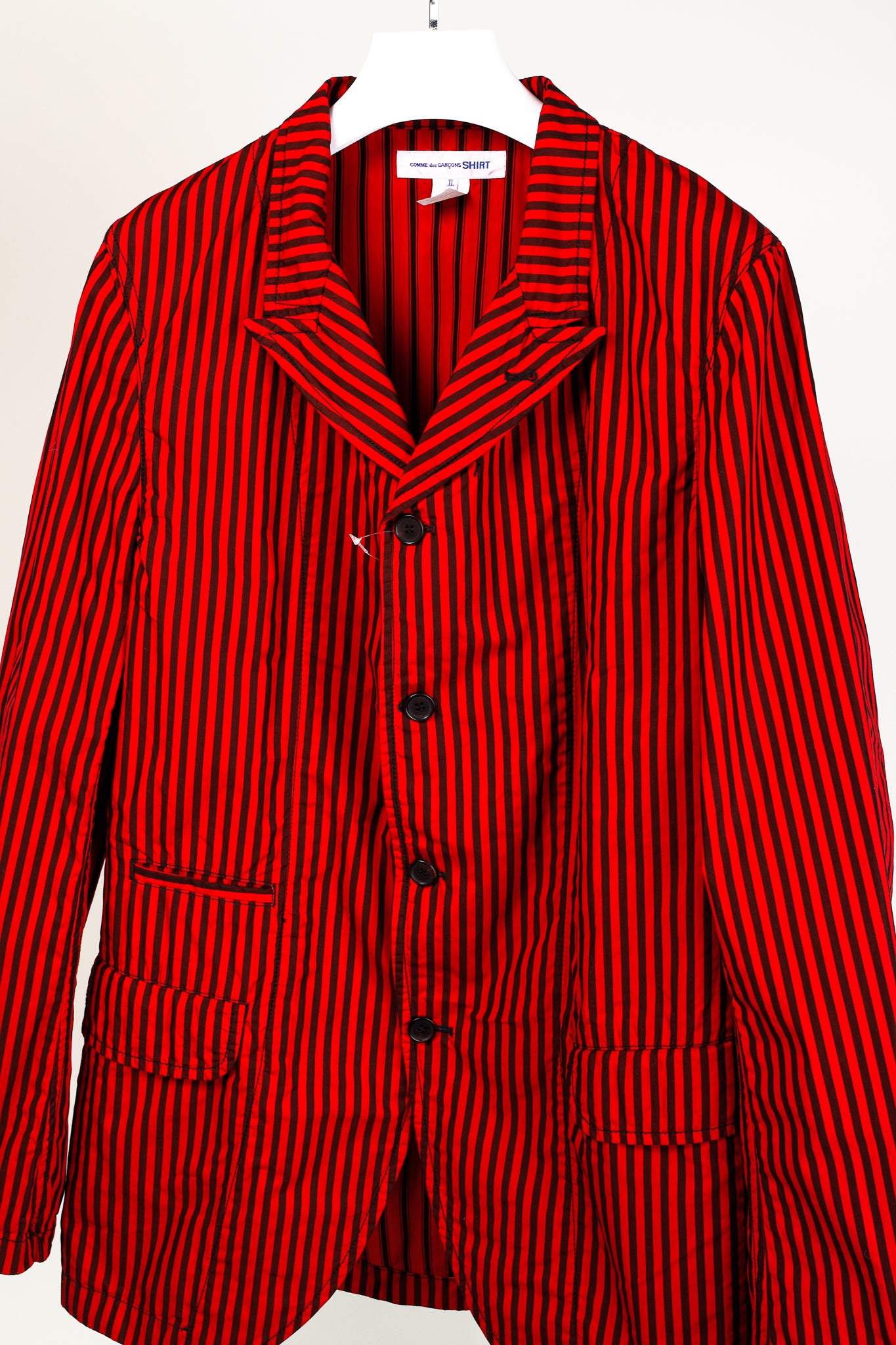 Comme des Garcons Shirt SS/22 Runway Red & Black Striped Single-Breasted Blazer