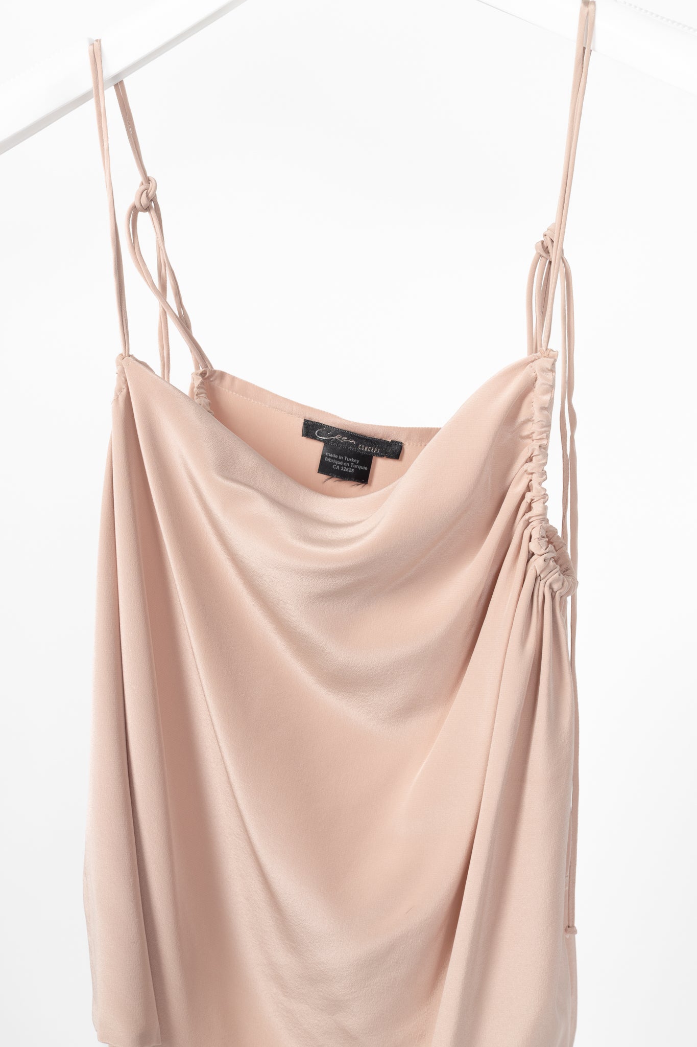 Crea Concept Pink Silk Crepe de Chine Tie-Strap Camisole