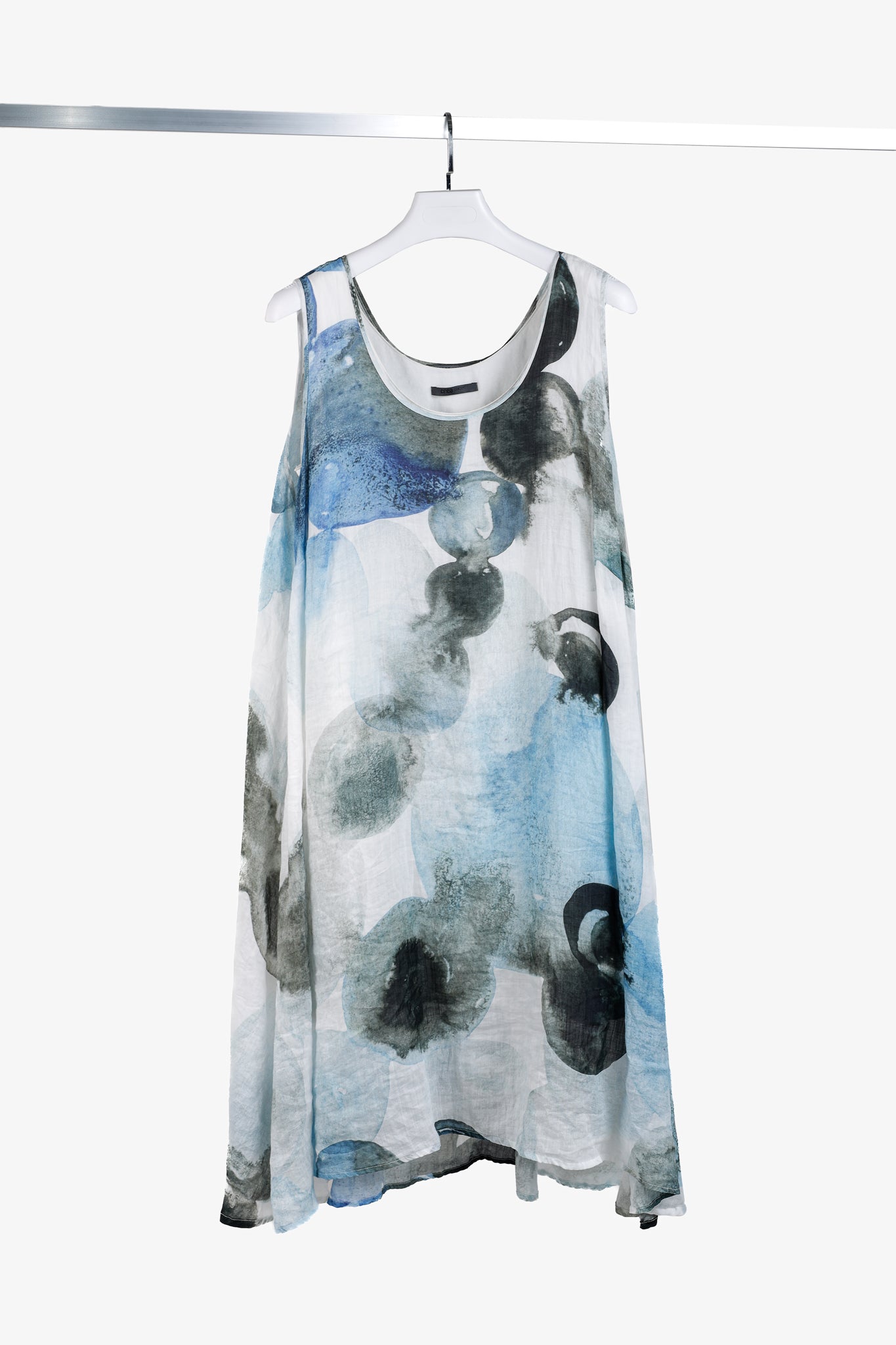 Crea Concept SS/18 Blues Watercolour Abstract Ramie Dress with Jersey Slip