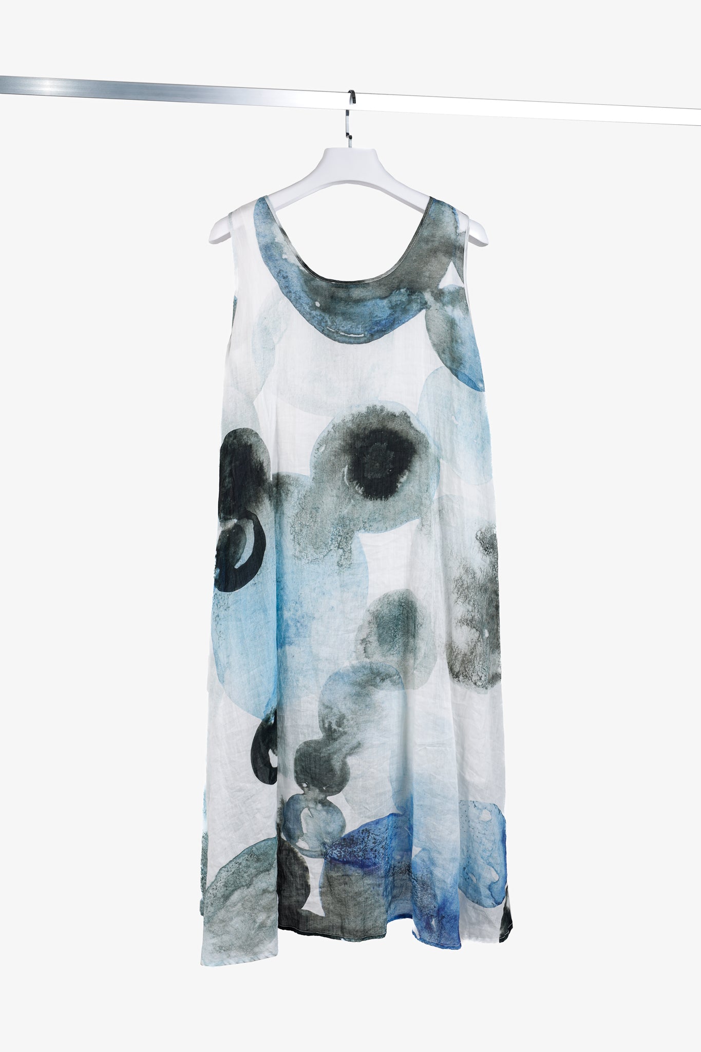 Crea Concept SS/18 Blues Watercolour Abstract Ramie Dress with Jersey Slip