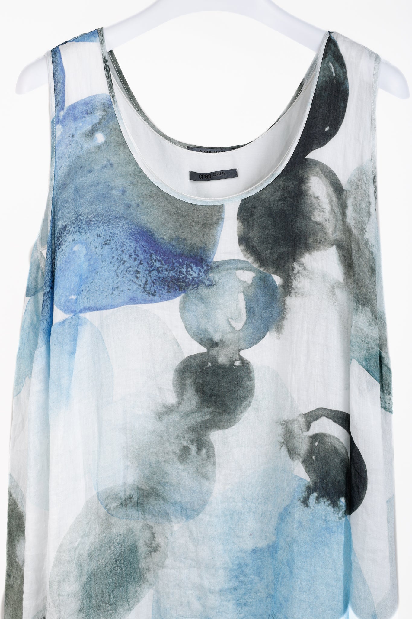 Crea Concept SS/18 Blues Watercolour Abstract Ramie Dress with Jersey Slip