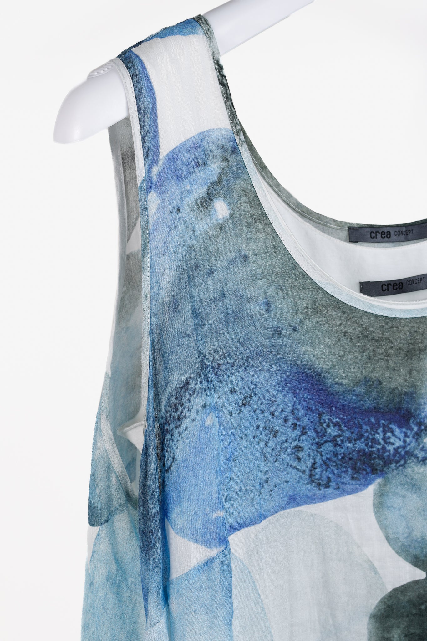 Crea Concept SS/18 Blues Watercolour Abstract Ramie Dress with Jersey Slip