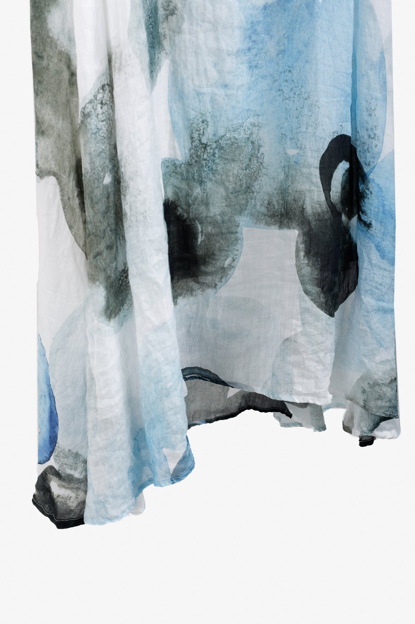 Crea Concept SS/18 Blues Watercolour Abstract Ramie Dress with Jersey Slip
