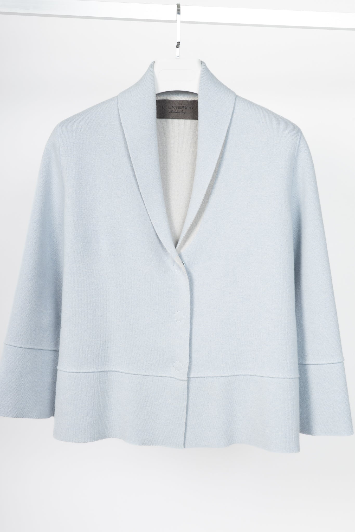 D. Exterior Blue Cashmere-Blend Knit Cardigan Blazer