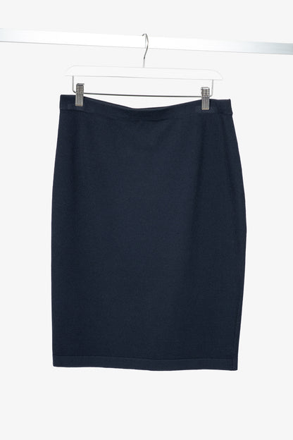 D. Exterior Navy Knit Pull-On Pencil Skirt