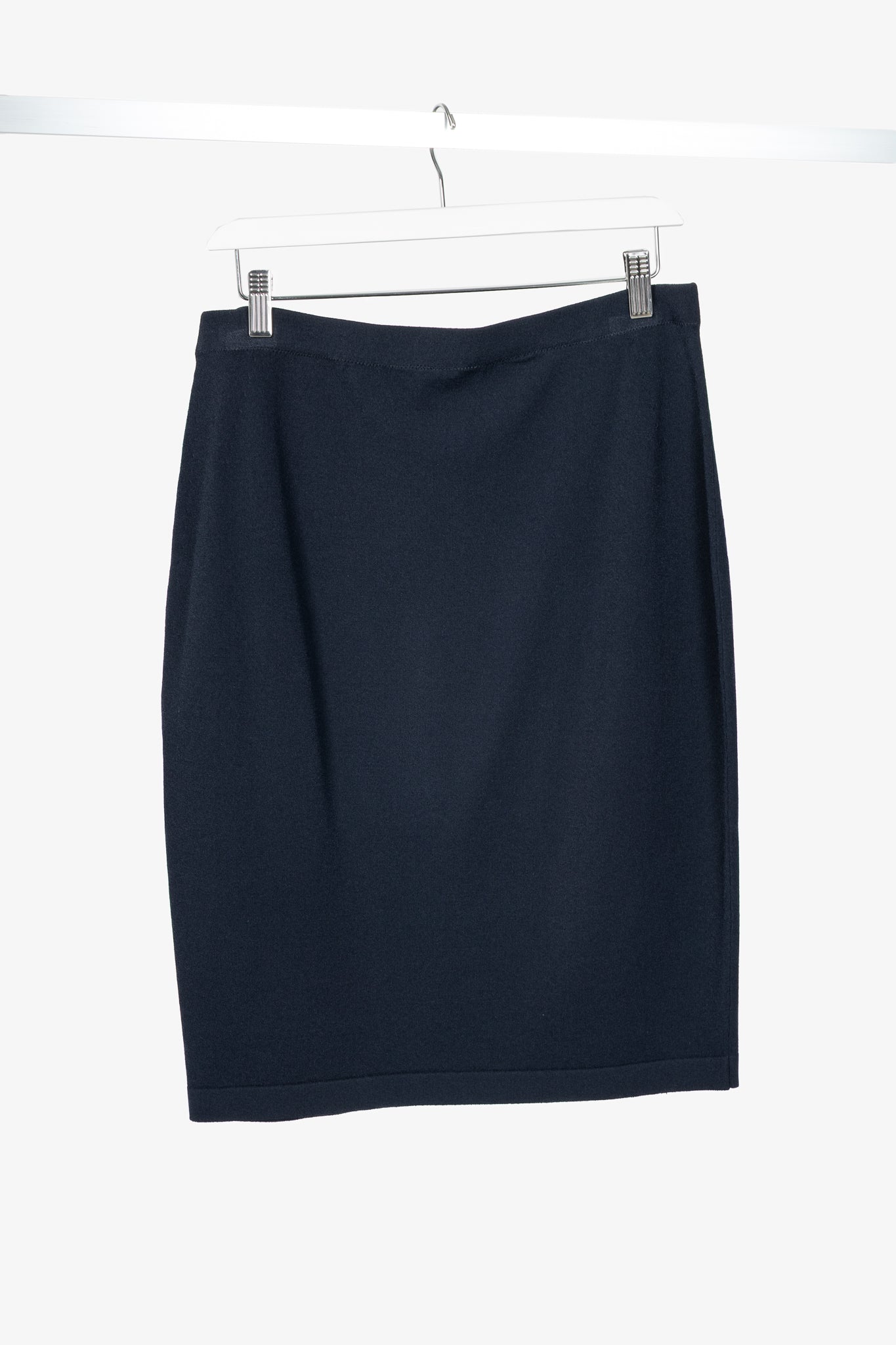 D. Exterior Navy Knit Pull-On Pencil Skirt