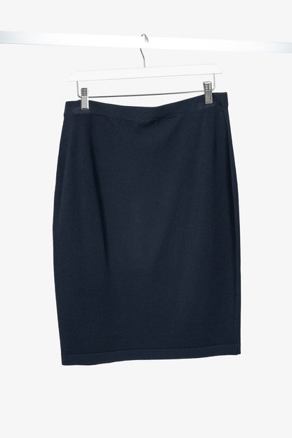 D. Exterior Navy Knit Pull-On Pencil Skirt