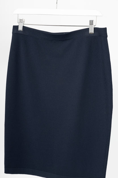 D. Exterior Navy Knit Pull-On Pencil Skirt