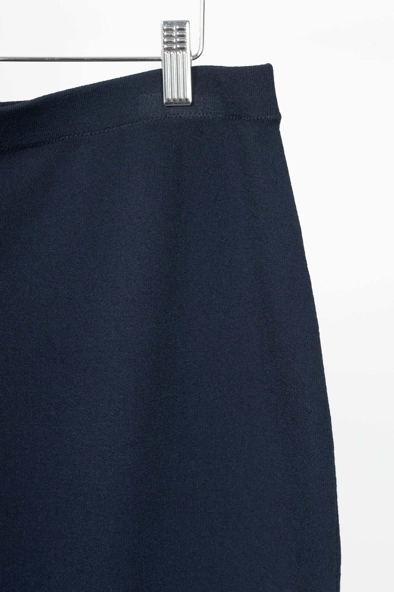 D. Exterior Navy Knit Pull-On Pencil Skirt