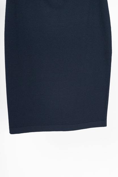 D. Exterior Navy Knit Pull-On Pencil Skirt