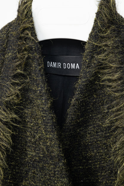Damir Doma PF15 Green Wool-Blend Frayed-Trim Coat