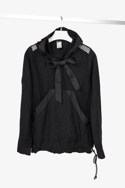 Denis Gagnon Black Linen Mesh-Front Hoodie