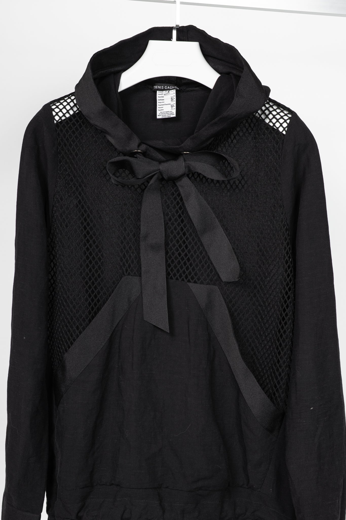 Denis Gagnon Black Linen Mesh-Front Hoodie
