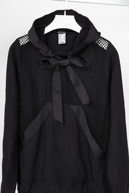 Denis Gagnon Black Linen Mesh-Front Hoodie