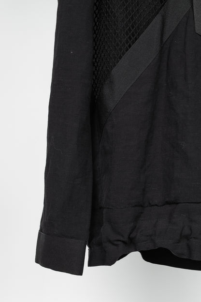 Denis Gagnon Black Linen Mesh-Front Hoodie