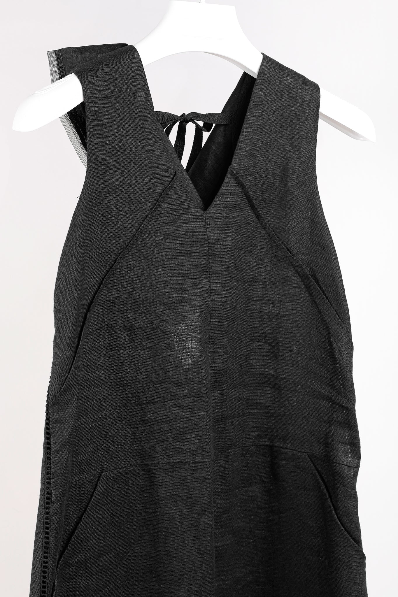 Denis Gagnon Ruffle Back Sleeveless Black Linen Dress