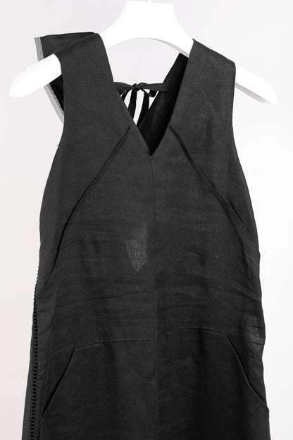 Denis Gagnon Ruffle Back Sleeveless Black Linen Dress