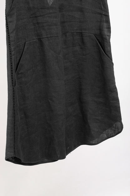 Denis Gagnon Ruffle Back Sleeveless Black Linen Dress