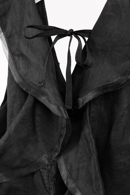 Denis Gagnon Ruffle Back Sleeveless Black Linen Dress
