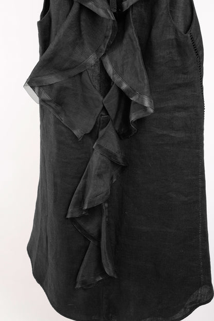 Denis Gagnon Ruffle Back Sleeveless Black Linen Dress
