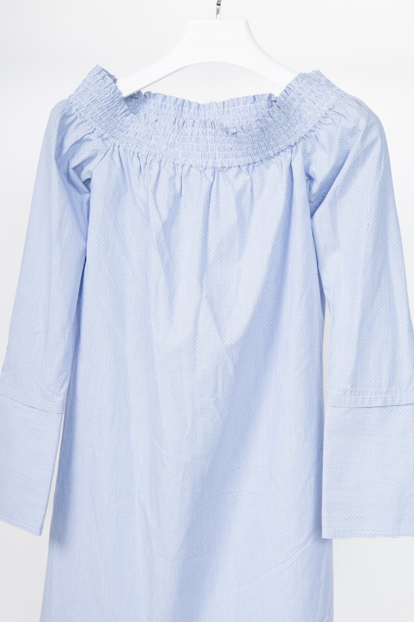 Derek Lam 10 Crosby Blue Pinstripe Cotton-Poplin Off-Shoulder Mini Dress