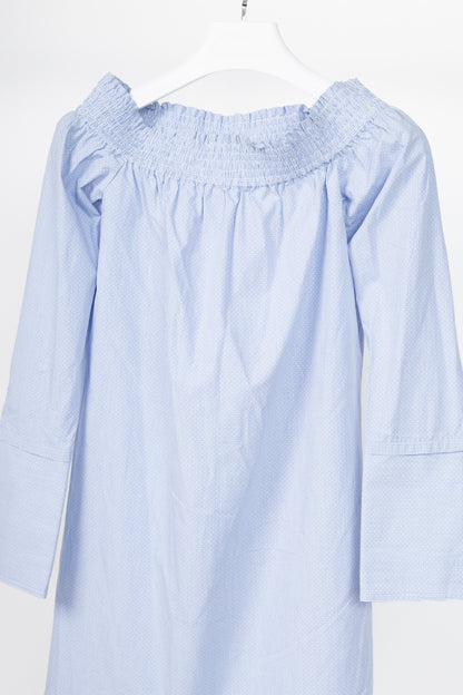 Derek Lam 10 Crosby Blue Pinstripe Cotton-Poplin Off-Shoulder Mini Dress