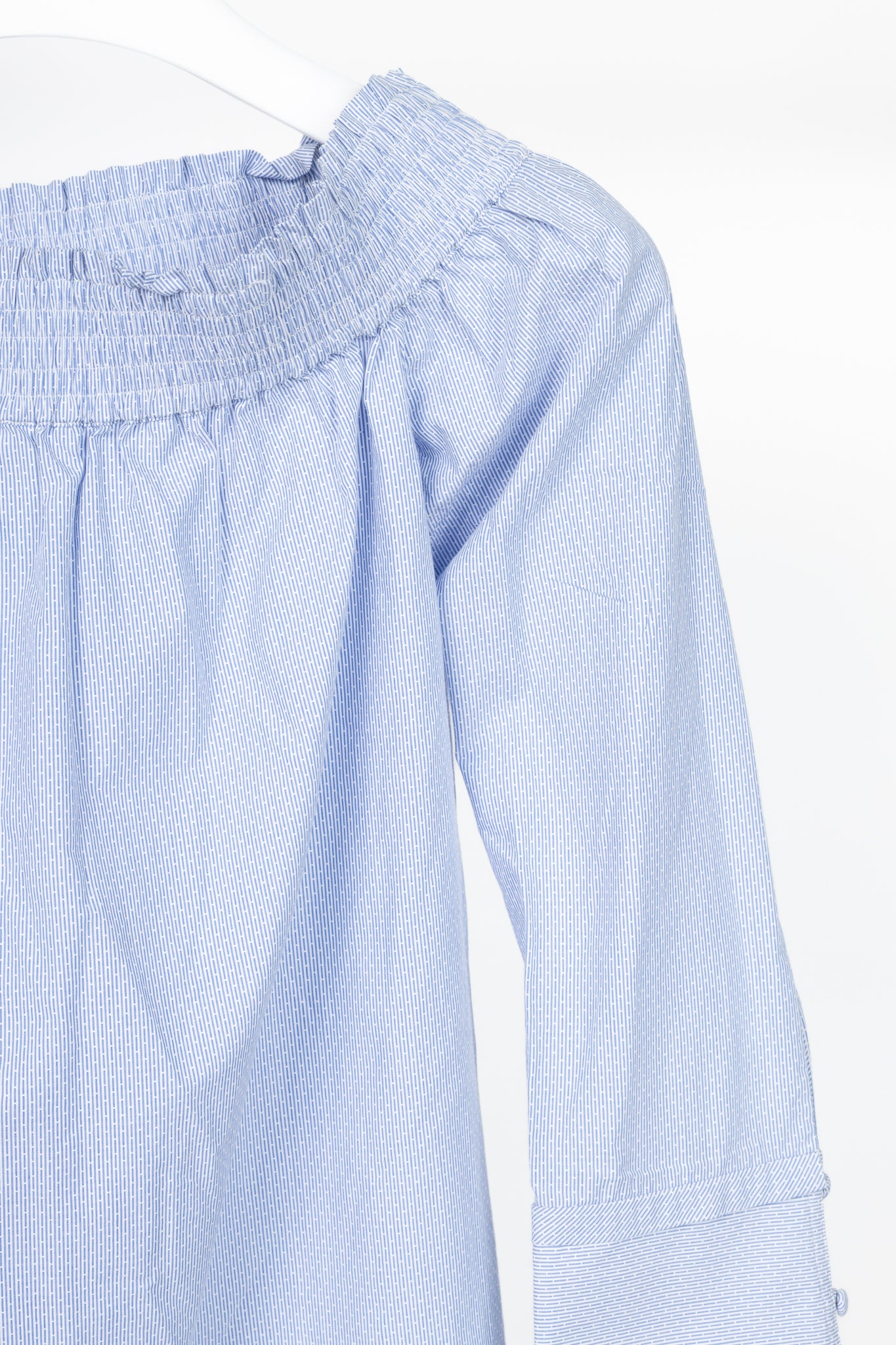 Derek Lam 10 Crosby Blue Pinstripe Cotton-Poplin Off-Shoulder Mini Dress