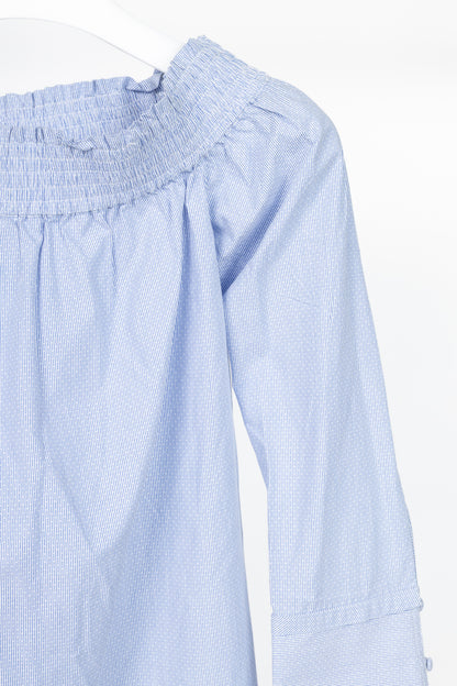 Derek Lam 10 Crosby Blue Pinstripe Cotton-Poplin Off-Shoulder Mini Dress