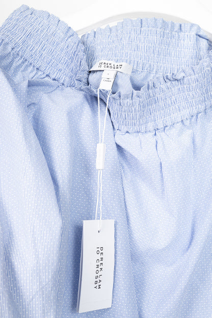 Derek Lam 10 Crosby Blue Pinstripe Cotton-Poplin Off-Shoulder Mini Dress