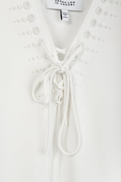 Derek Lam 10 Crosby White Crepe Grommet Laces Mini Dress