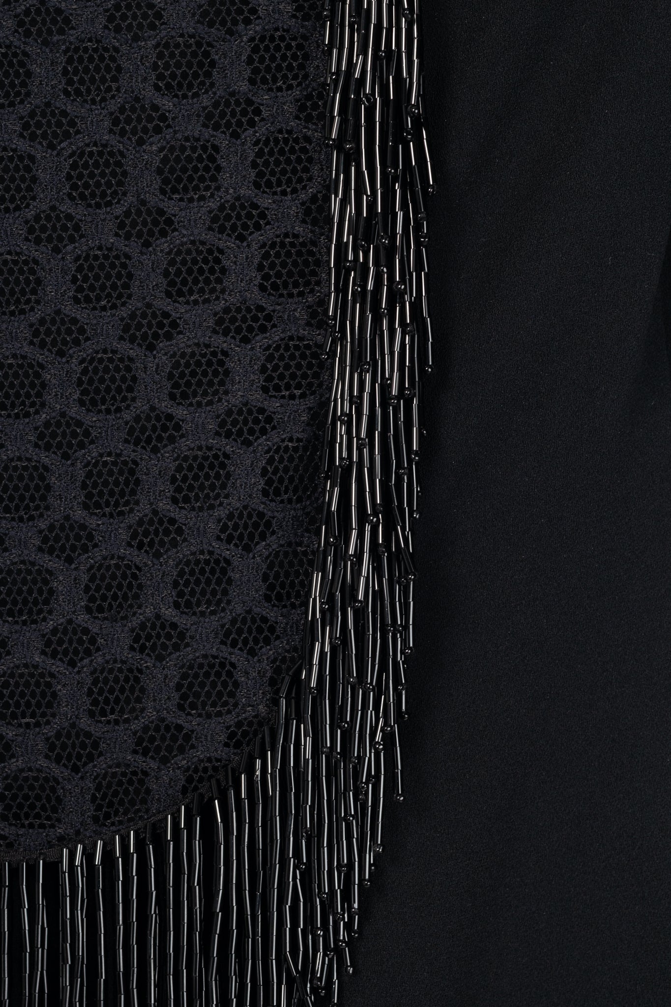 Diane Von Furstenberg Margherita Black Crepe Beaded-Fringe Lace-Back Mini Dress