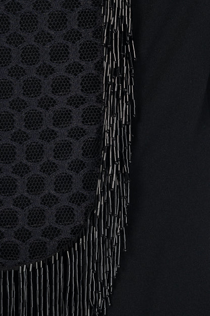 Diane Von Furstenberg Margherita Black Crepe Beaded-Fringe Lace-Back Mini Dress