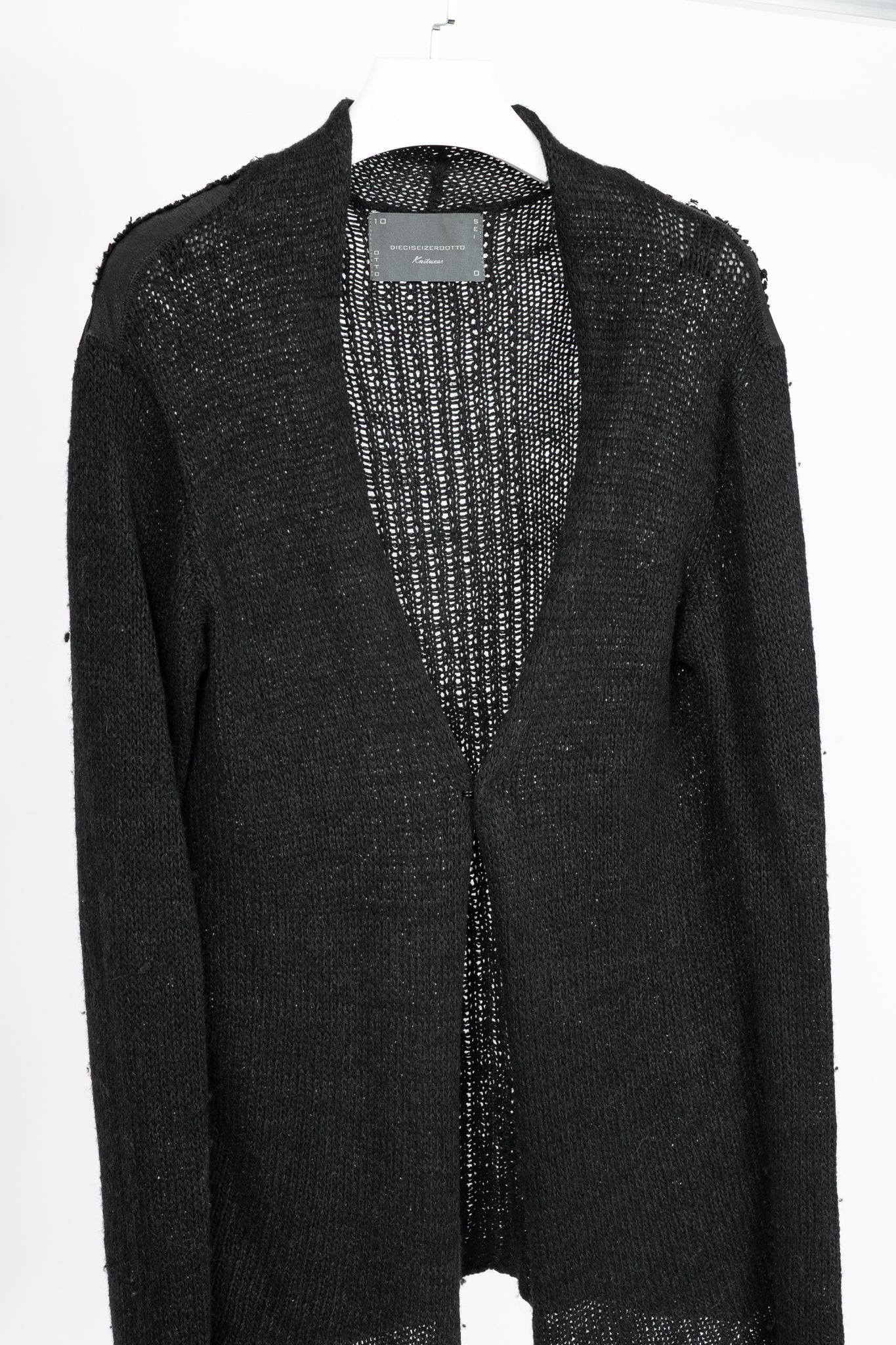 10sei0otto Black Knit Leather-Trim Cardigan
