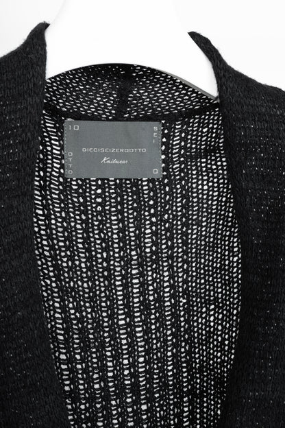 10sei0otto Black Knit Leather-Trim Cardigan