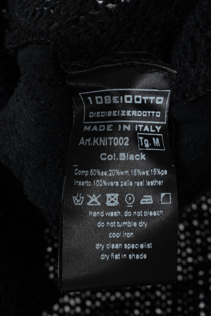 10sei0otto Black Knit Leather-Trim Cardigan